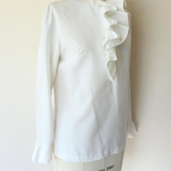 Vintage 1960s Blouse, Teddi of California White Ruffle Collar Top, Zipper Back - Picture 5 of 10
